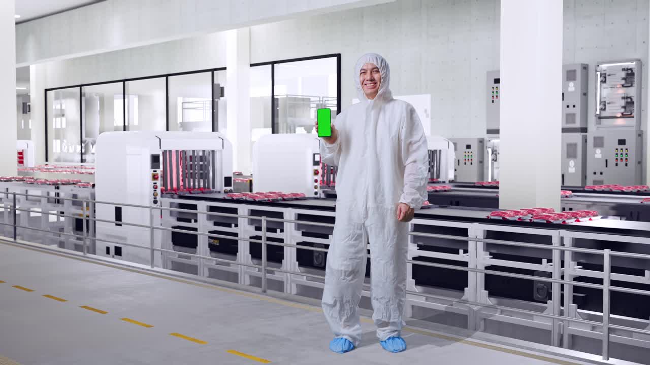 Factory Worker with Green Screen Phone
