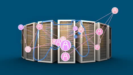 animation of people icons and video game console over servers