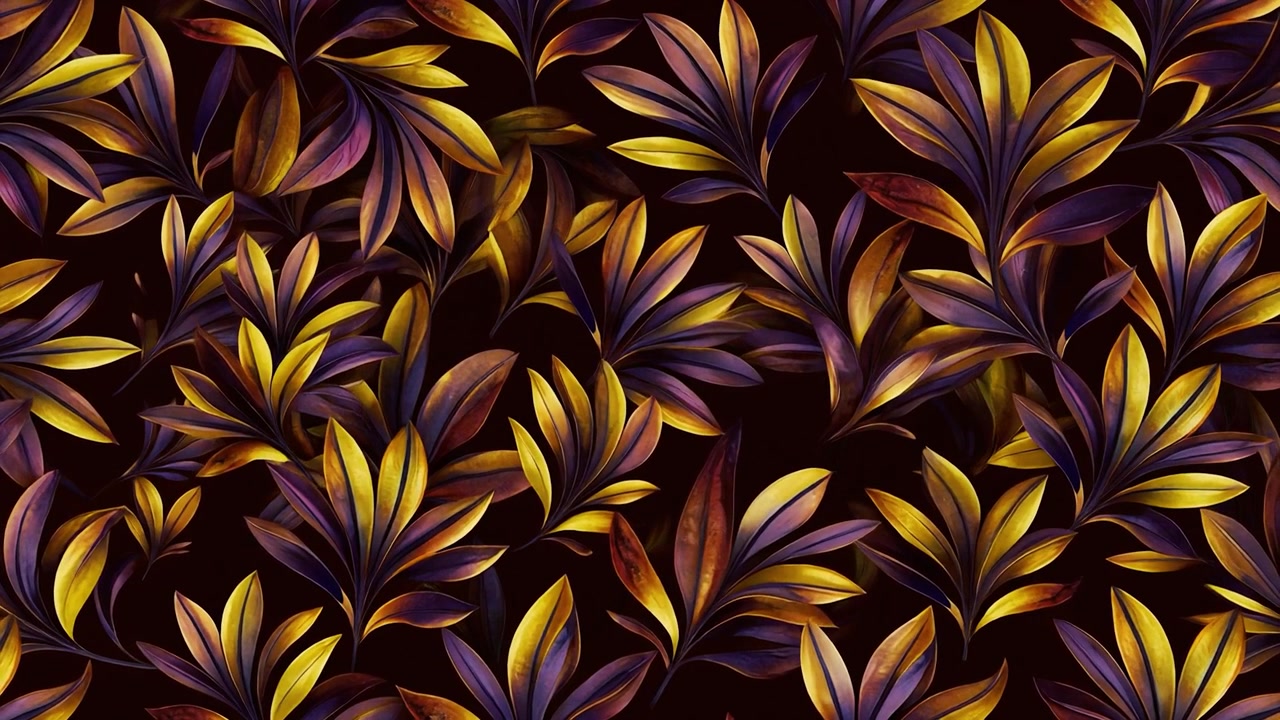 Abstract Pattern of Golden and Purple Tropical Leaves