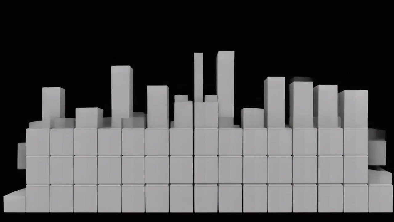 Abstract 3D Animation of White Cubes Moving in a Grid