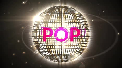 Animación-De-Texto-Pop-Sobre-Bola-De-Discoteca-Sobre-Fondo-Negro