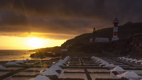 sunset at fuencaliente salt fields, la palma island