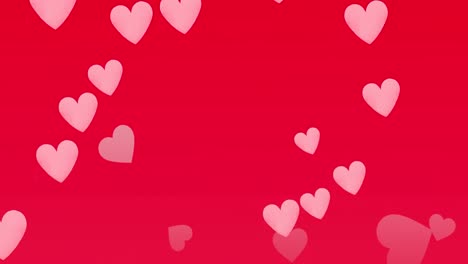 animación de iconos de corazón rojo sobre fondo rojo