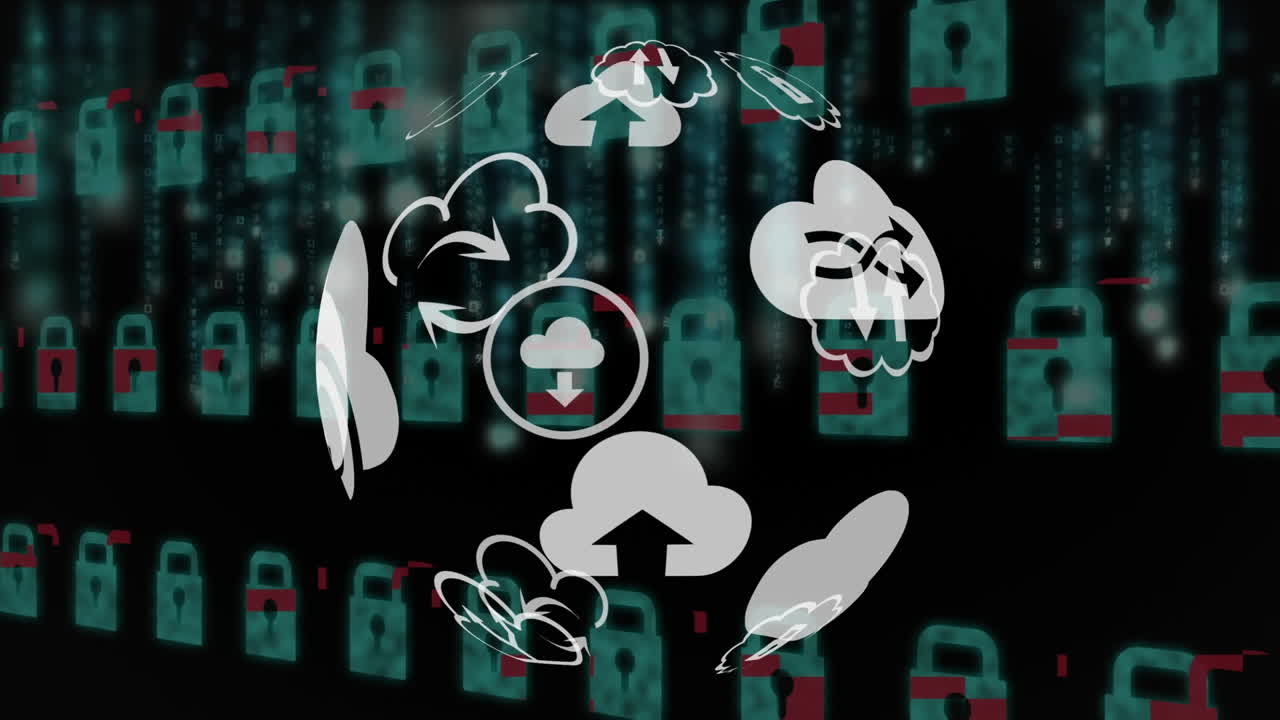 diferentes iconos de nubes y cerraduras