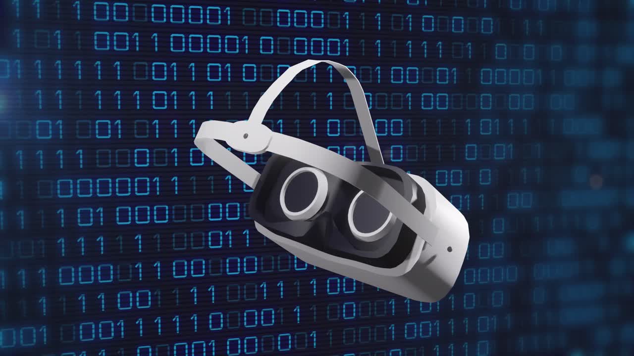 Animation of vr headset over binary coding data processing