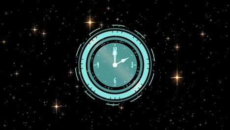 Animation-of-clock-with-moving-hands-on-starry-sky