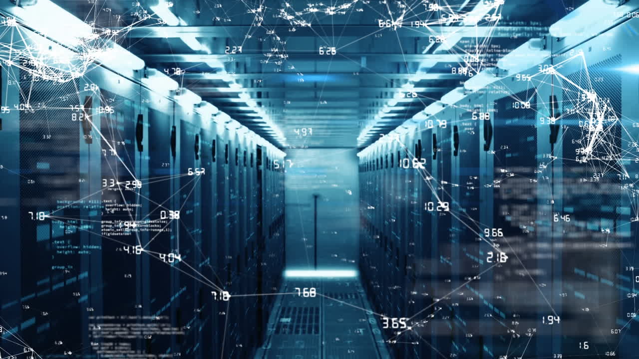 Digital composition of network of connections and data processing against empty server room