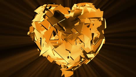 4k heart beating seamless loop animation with golden metal style