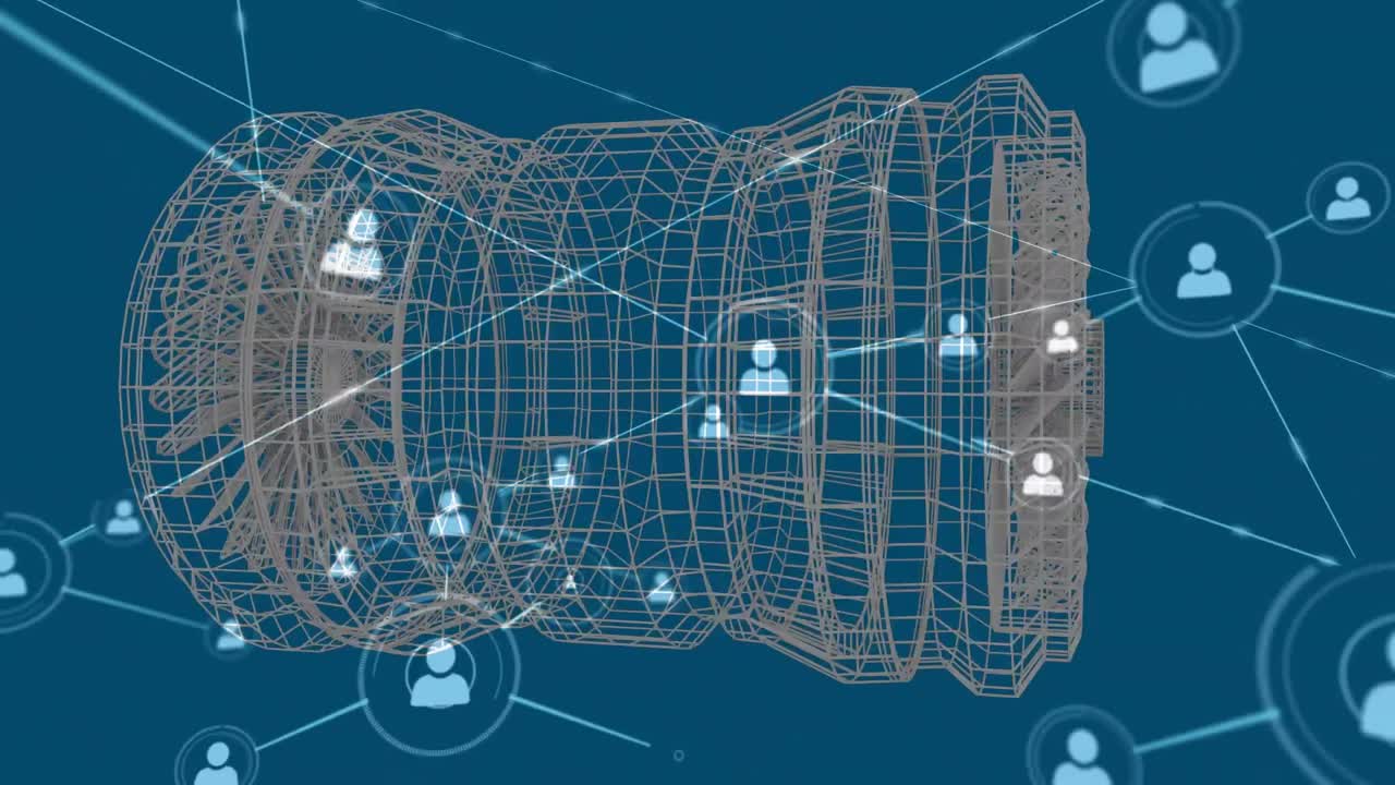 파란색 배경에 회전하는 3d 원통 모양에 대한 프로필 아이콘 네트워크