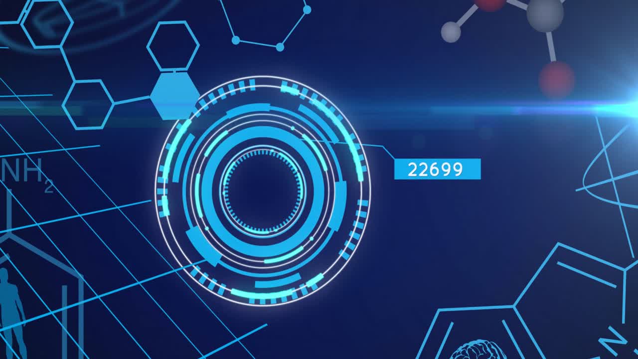 어두운 배경 위에 과학 데이터 처리의 애니메이션