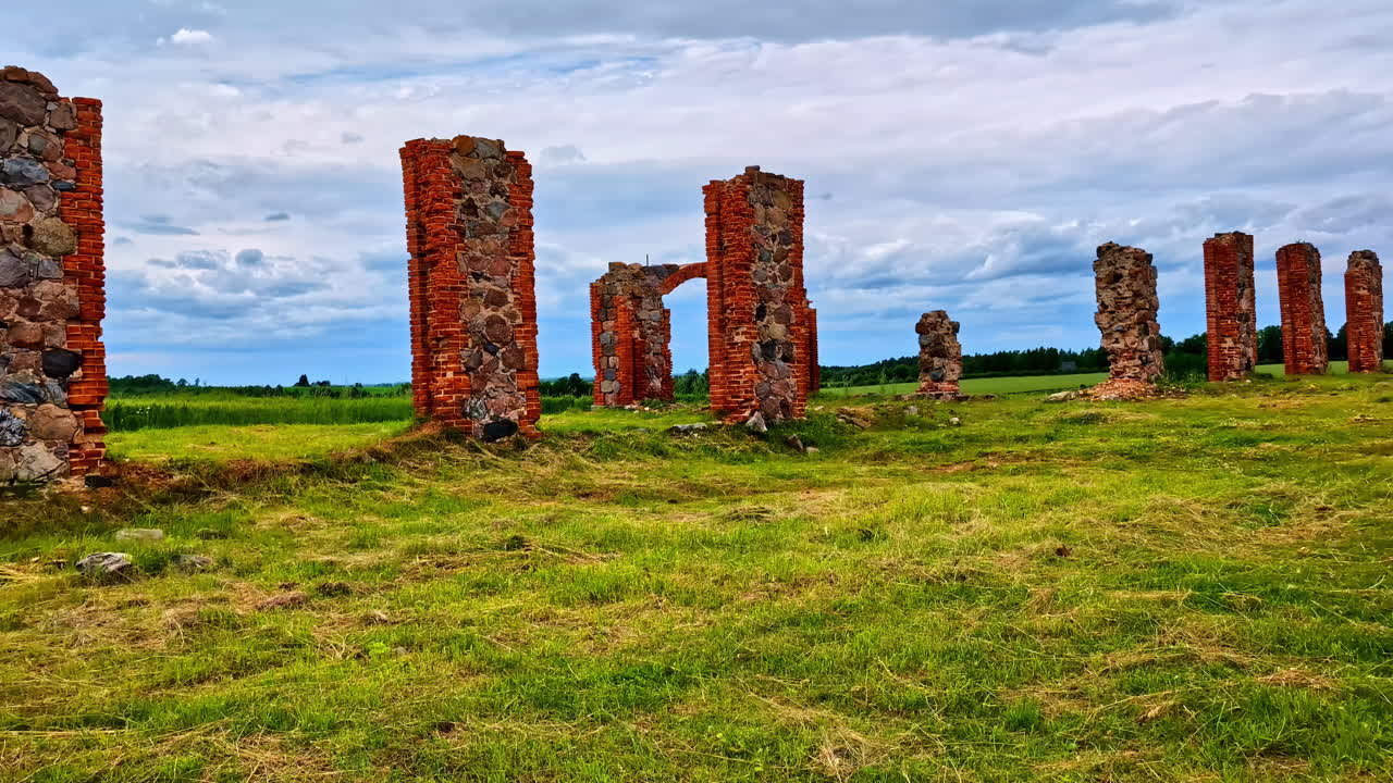 Famous Stonehenge In An Open Field In Smiltene, Latvia. Wide Shot