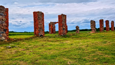 famous stonehenge in an open field in smiltene, latvia. wide shot