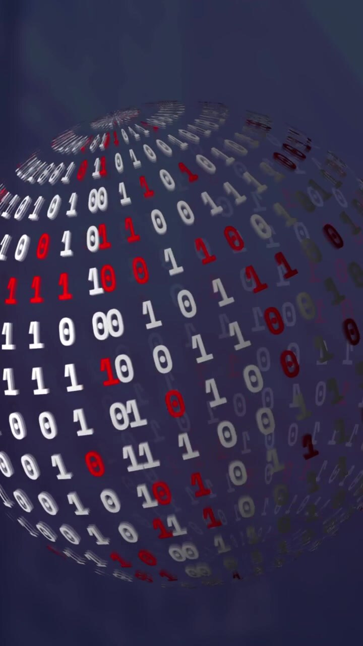 Animation of globe with network of connections over binary coding