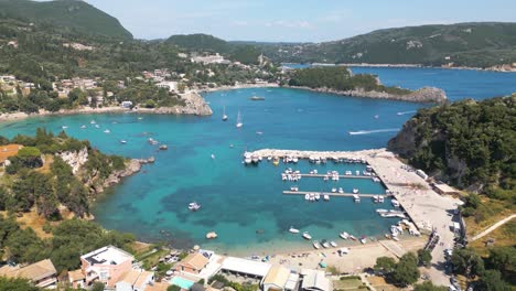 Beautiful-Aerial-Seaside-View-of-Paleokastritsa,-Corfu,-Greece