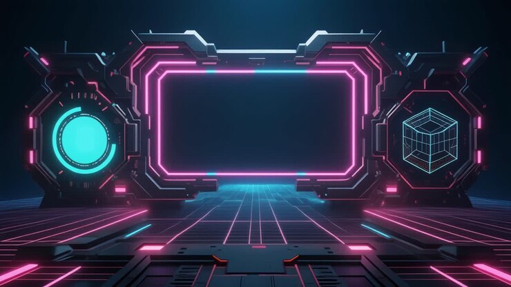 Cornice Digitale Neon Futuristica con Luci Luminose