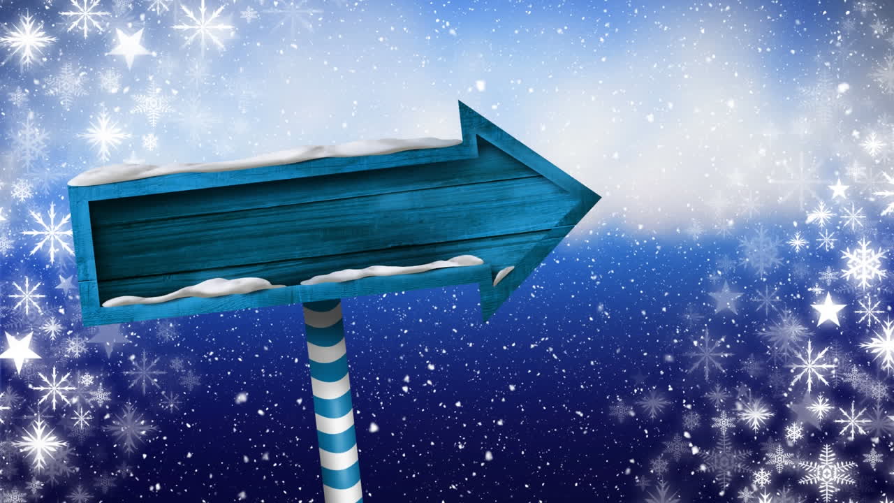 눈이 내리고 나무 표지판