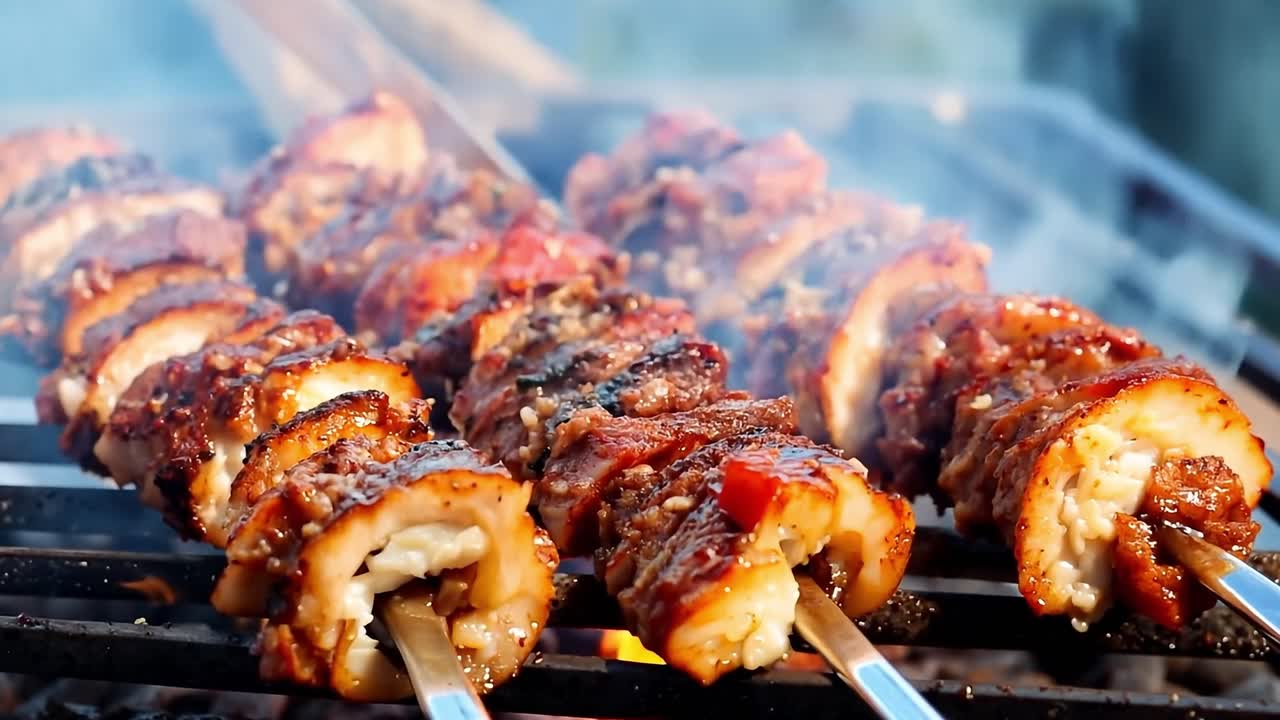 deliciosos pinchazos de barbacoa asados en la parrilla
