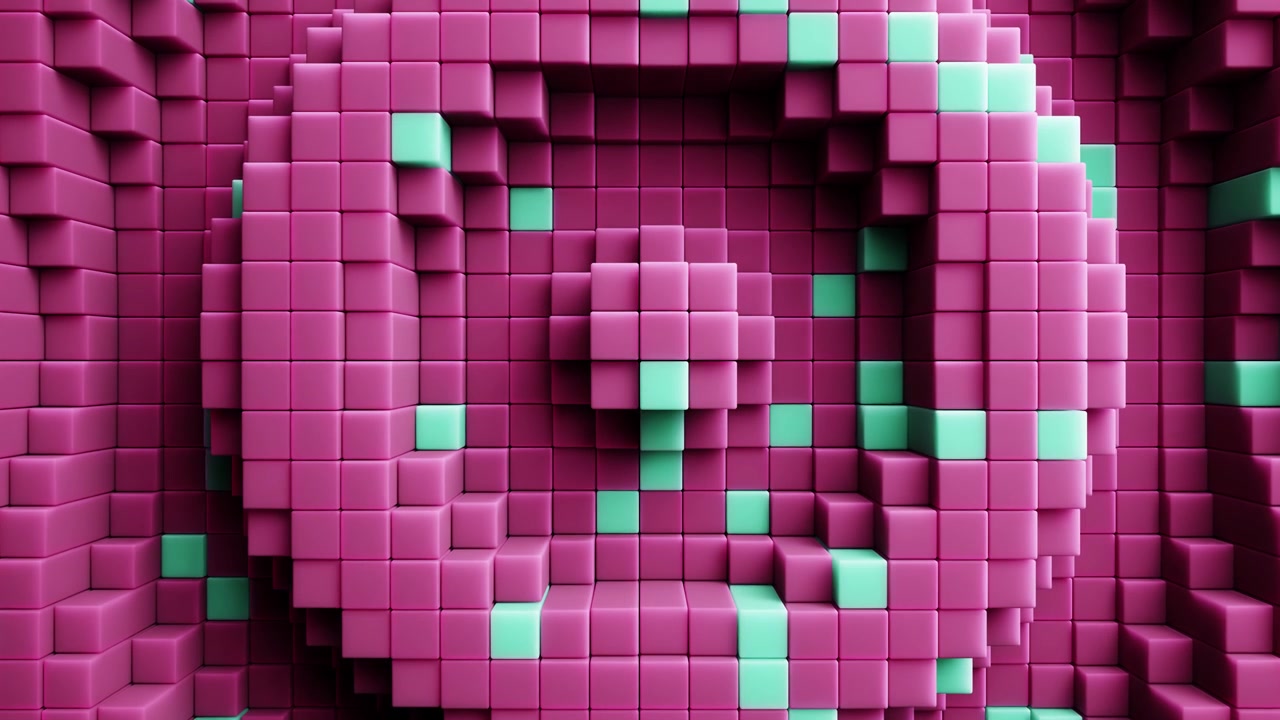 Abstract 3D Animation of Moving Pink and Teal Cubes