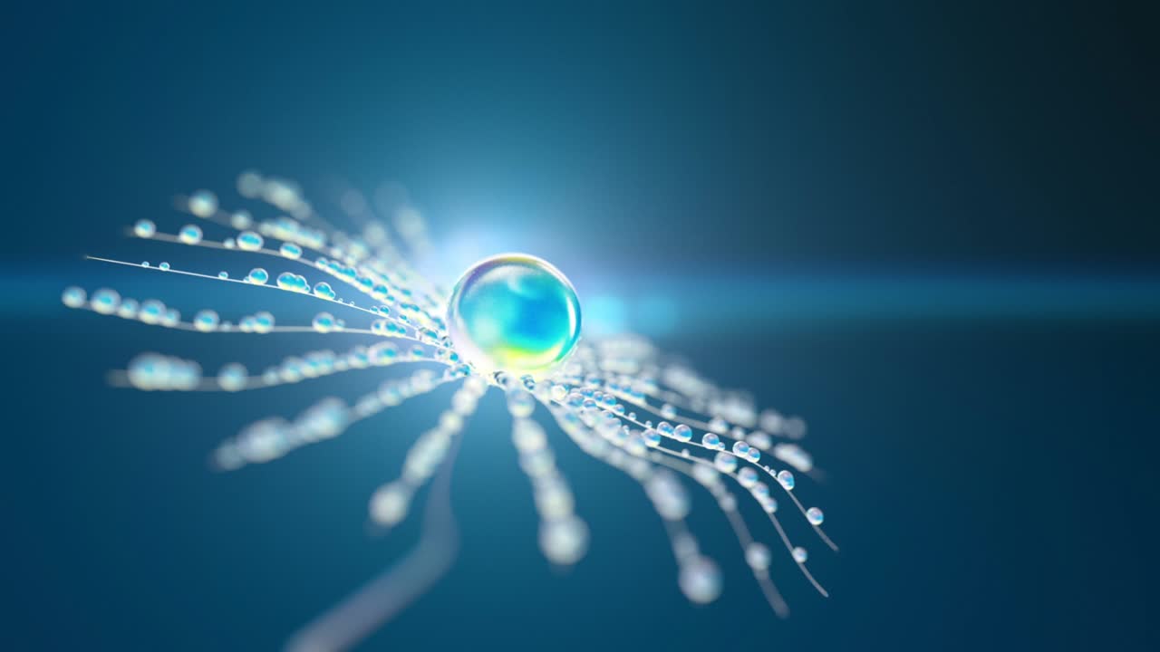 투명한 구로 만들어진 추상적인 꽃은 빛과 파동을 분산시니다.