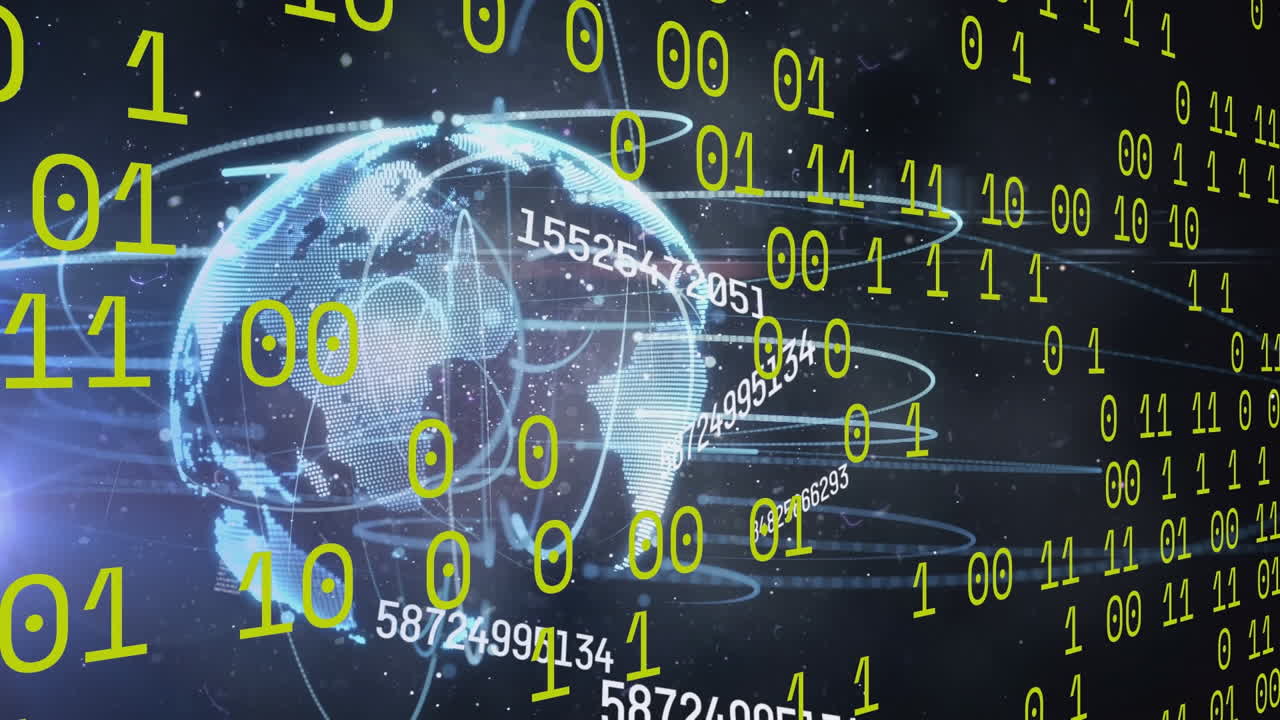 Animation of binary coding over globe on black background