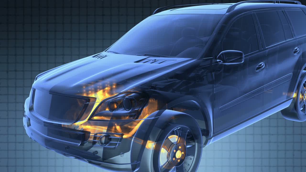 투명한 차가 회전합니다.