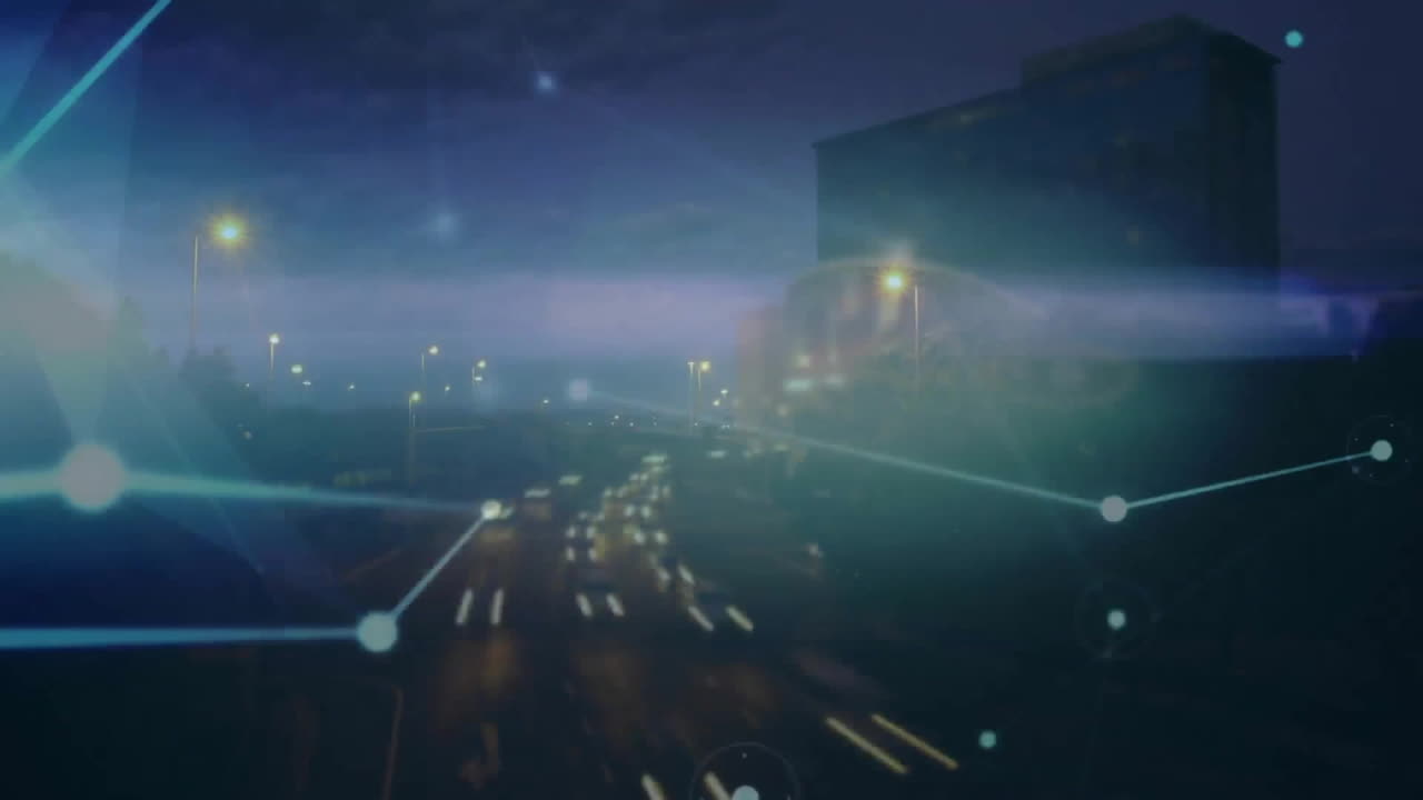 도시 풍경에 대한 연결 네트워크의 애니메이션