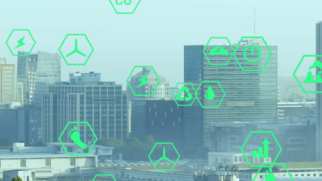 도시 풍경에 대한 데이터 처리와 함께 생태 아이콘의 애니메이션