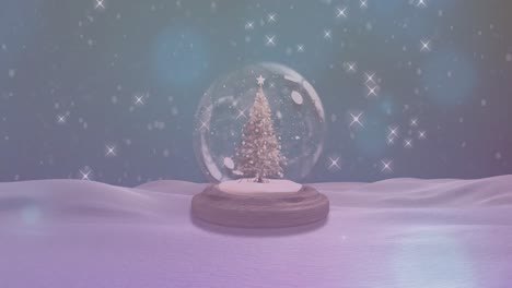 Animation-of-stars-falling-over-snow-globe-in-winter-scenery