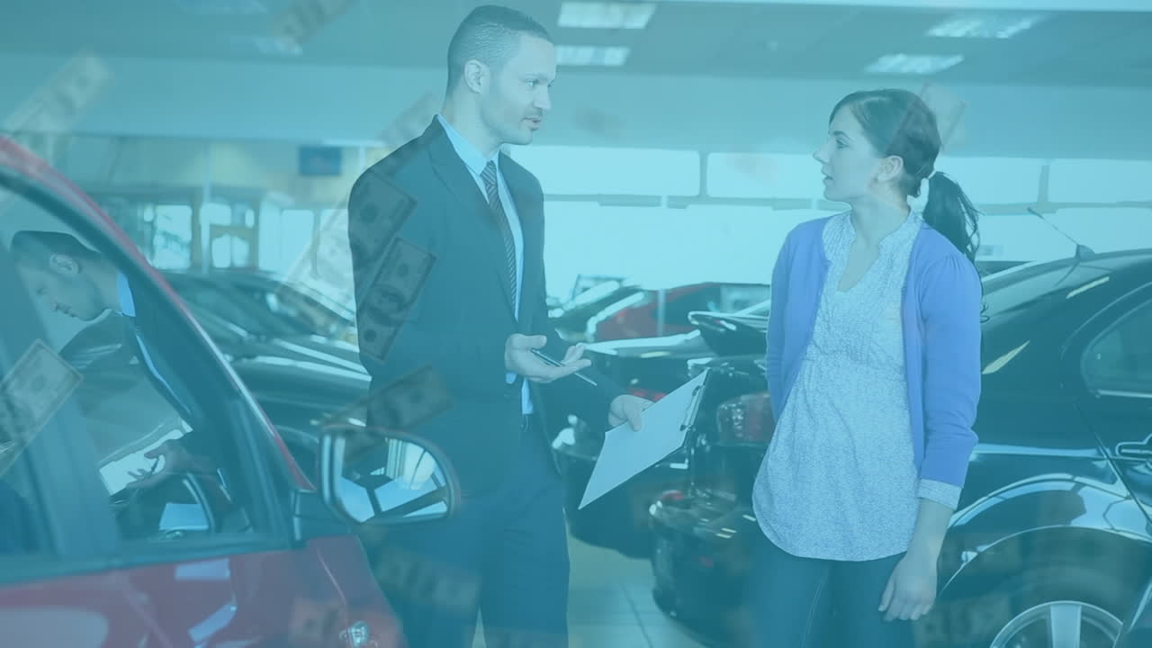 다양한 사업가들에 대한 달러 지폐의 애니메이션