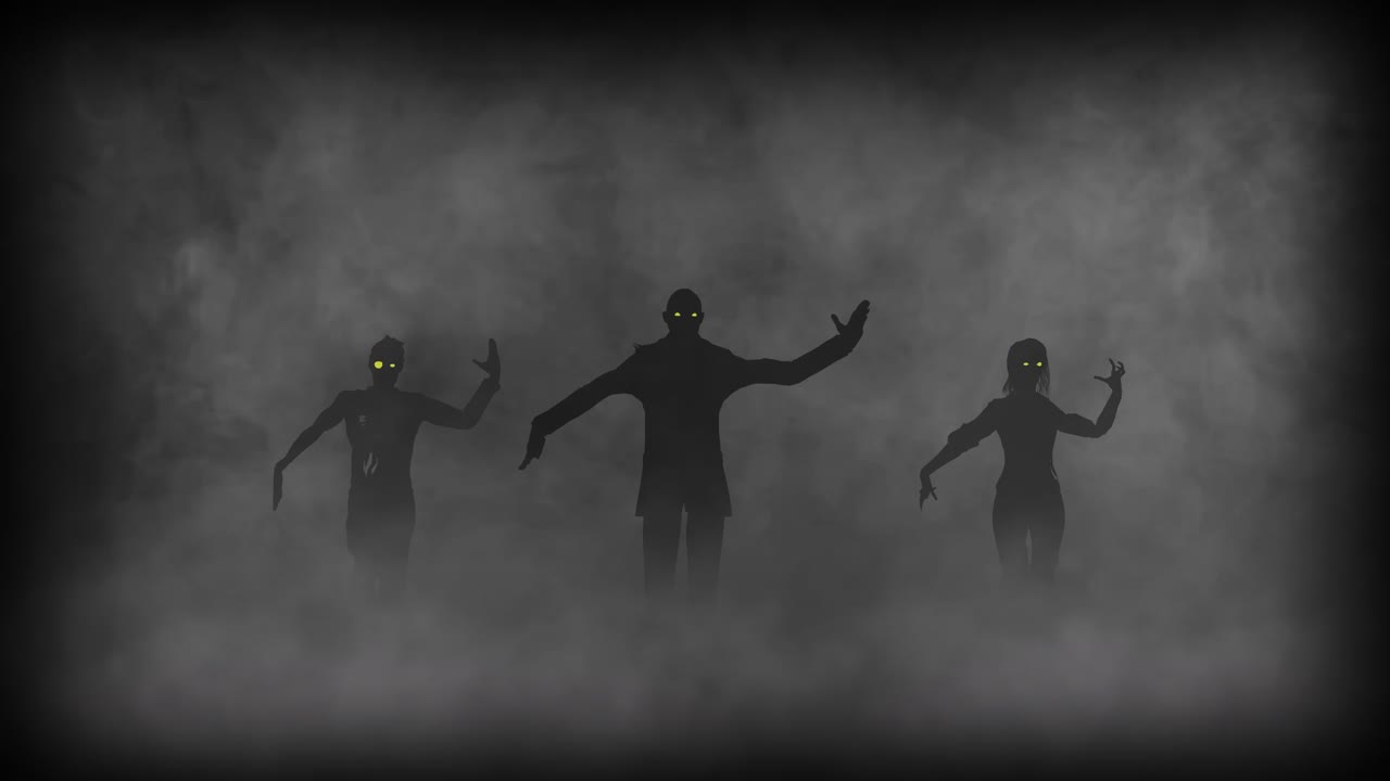 Funny zombies group dancing. Halloween concept