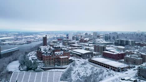 panorama of tacoma in winter with stadium high school and stadium bowl in washington state, usa