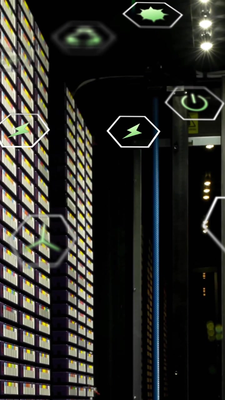 Animation of ecology icons over server room