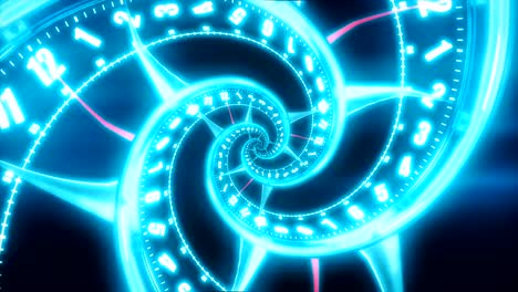 rotating spiral of a luminous clock from numbers. abstract seamless animation.