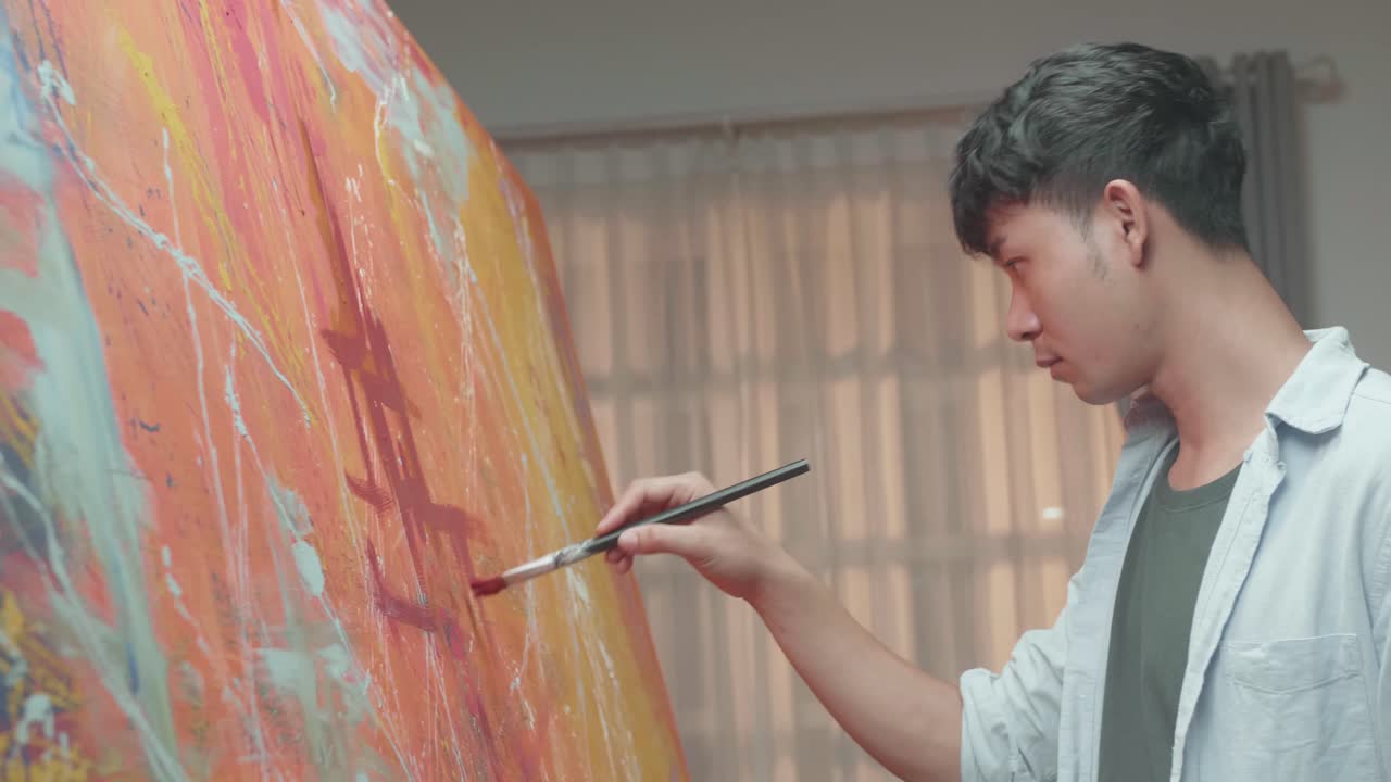 Portrait Of Talented Artist Working On Abstract Painting