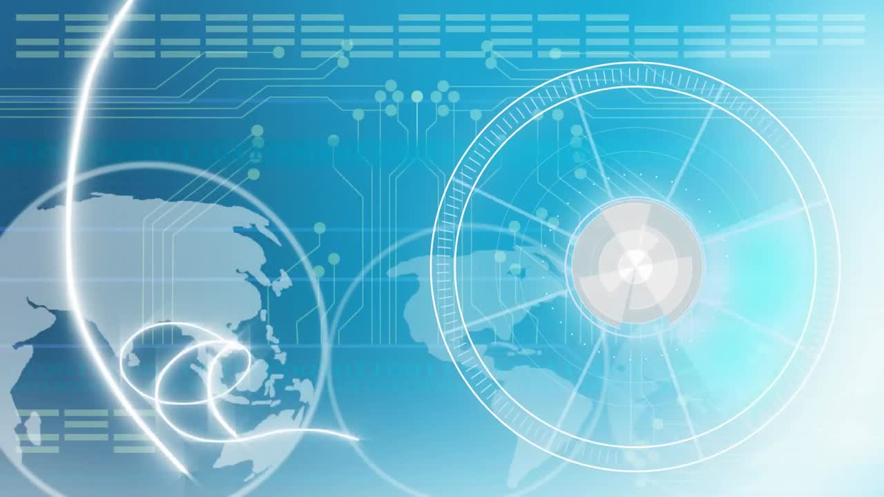 파란색으로 정보와 연결을 가진 회전하는 지구의 애니메이션
