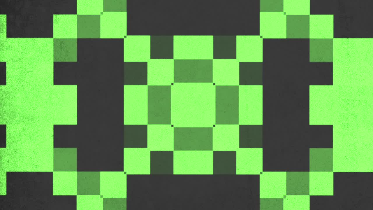 Pixelated black and green grid pattern