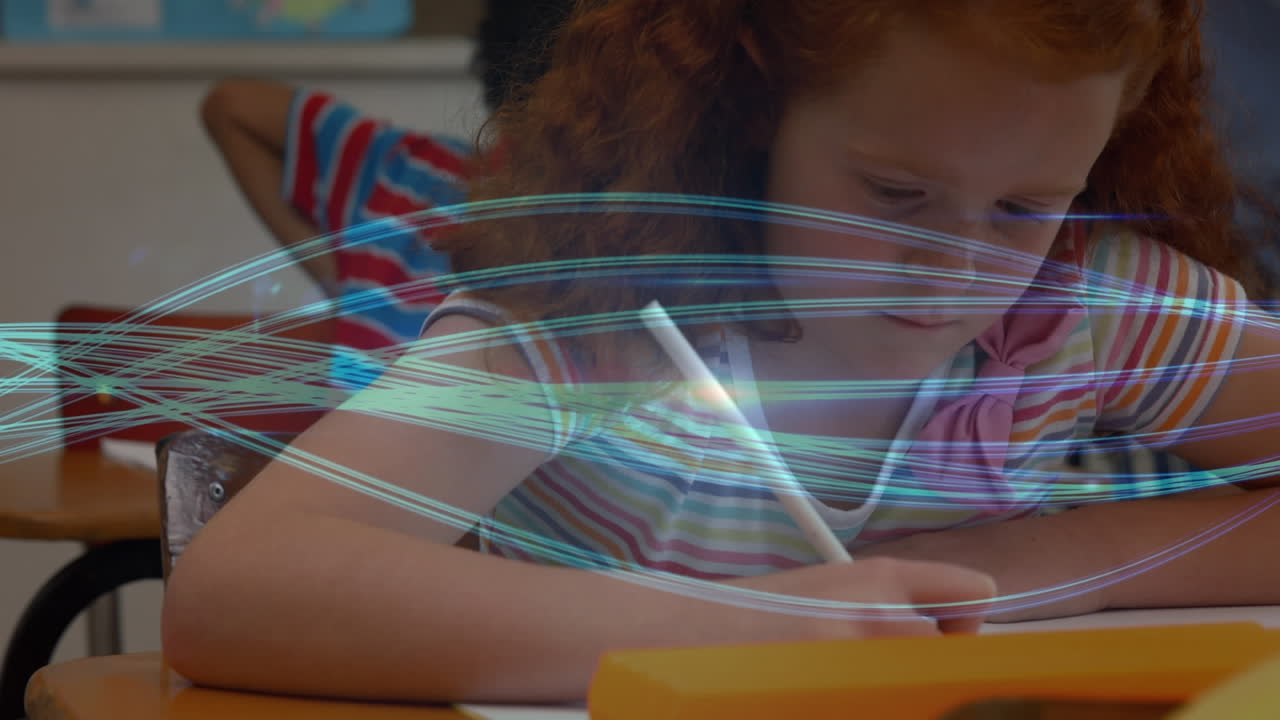 animación de conexiones y procesamiento de datos sobre la escritura de las escolares