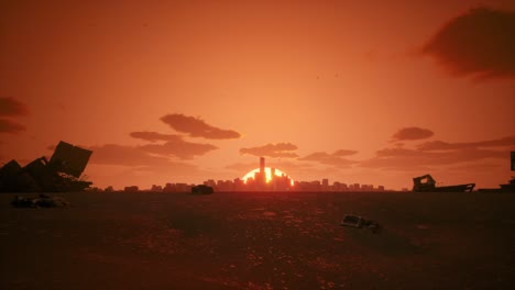 post-apocalyptic sunset over a deserted city