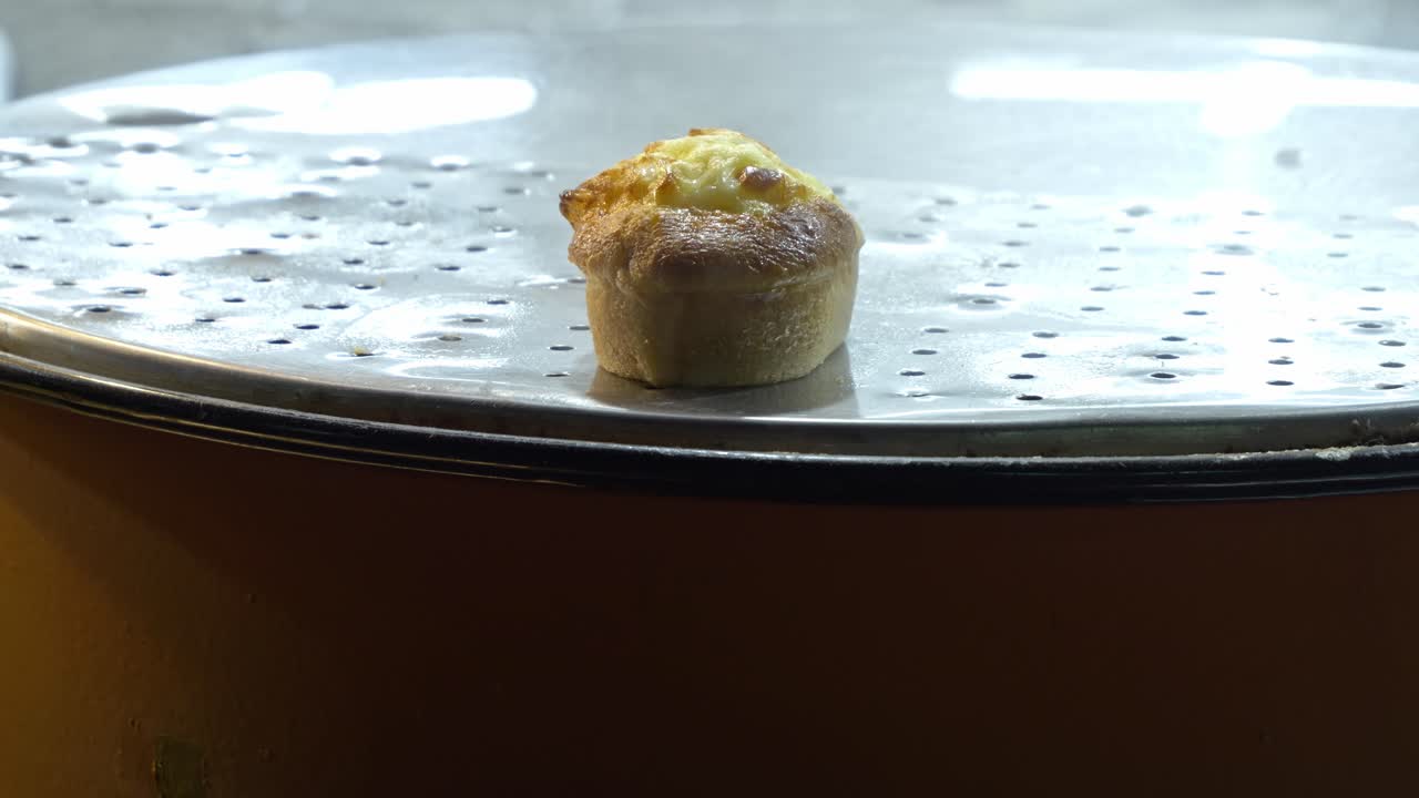 Delicious Hot Muffin Bread At Korean Bakery. wide shot
