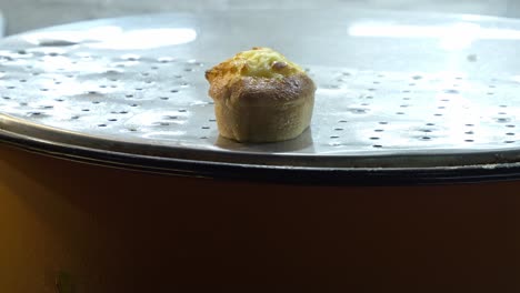 delicious hot muffin bread at korean bakery. wide shot