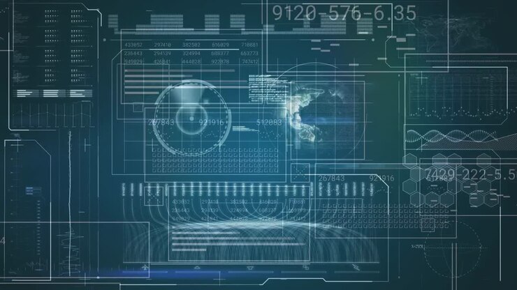 Animation of data processing on blue background