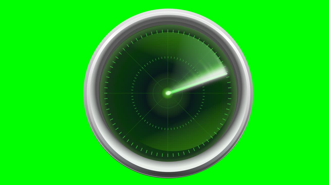 Animation loop of an old empty radar screen on green background