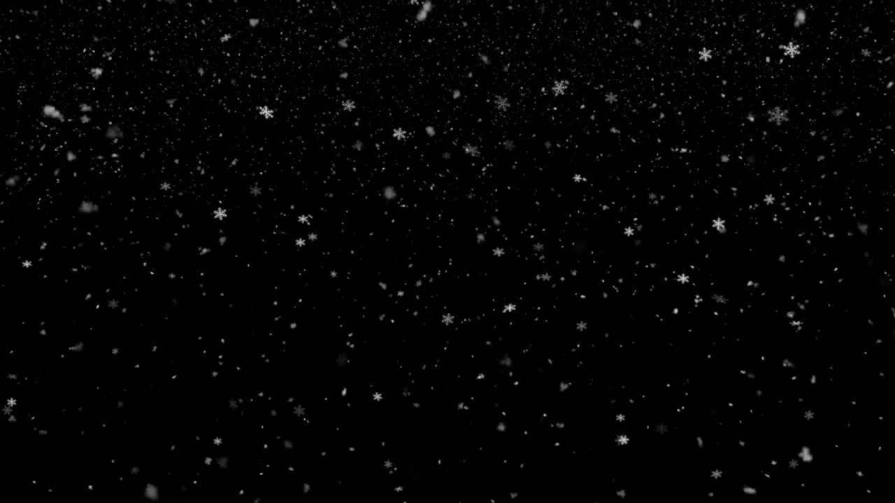 Abstract Falling Snowflakes and Particles on Black Background