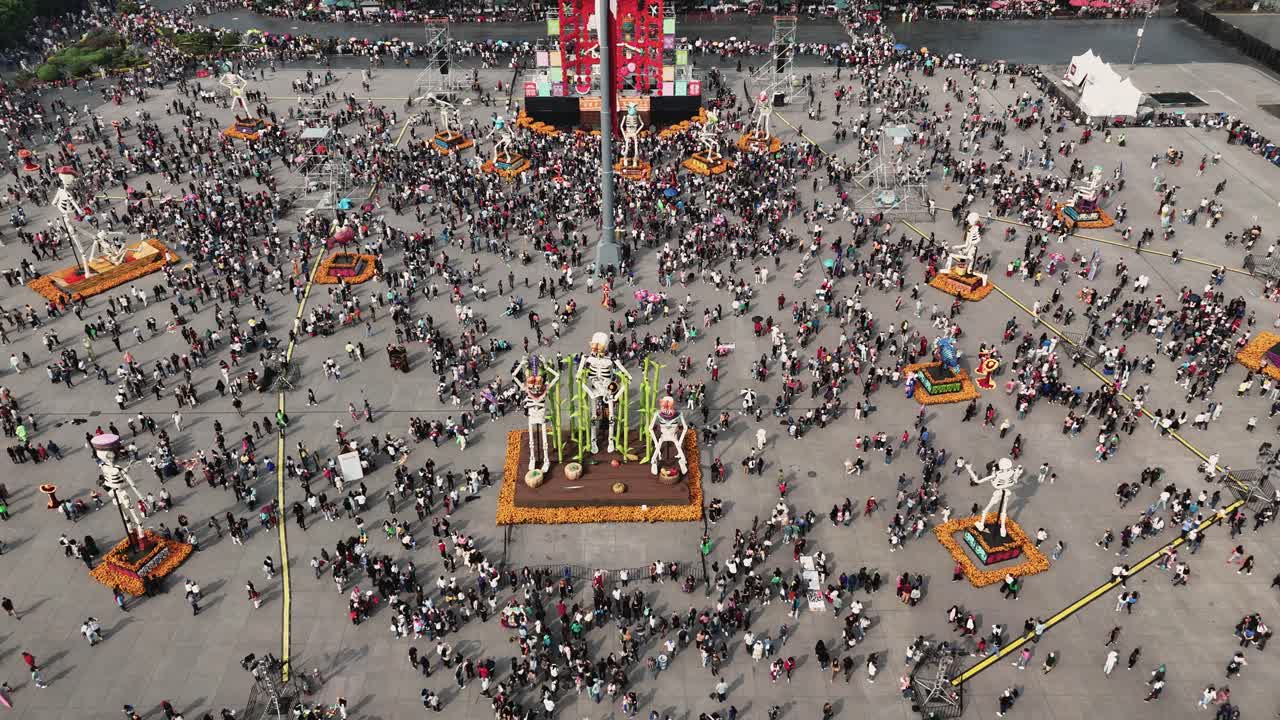 Altars and skeletons in Mexico City’s Zocalo for Day of the Dead