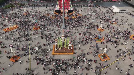 altars and skeletons in mexico city’s zocalo for day of the dead
