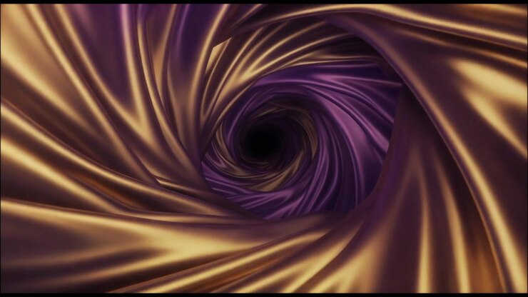 Tunnel astratto di tessuto di seta viola e oro vorticoso