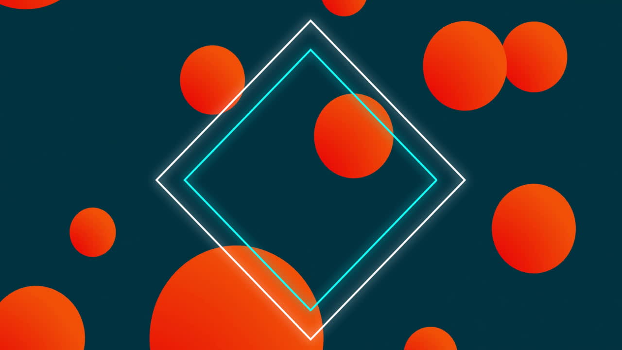 animación de diamante de línea blanca y azul y procesamiento de datos sobre círculos rojos en fondo oscuro