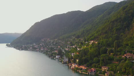 Wide-drone-shot-of-Ticino-and-the-Verzasca-river-in-Switzerland