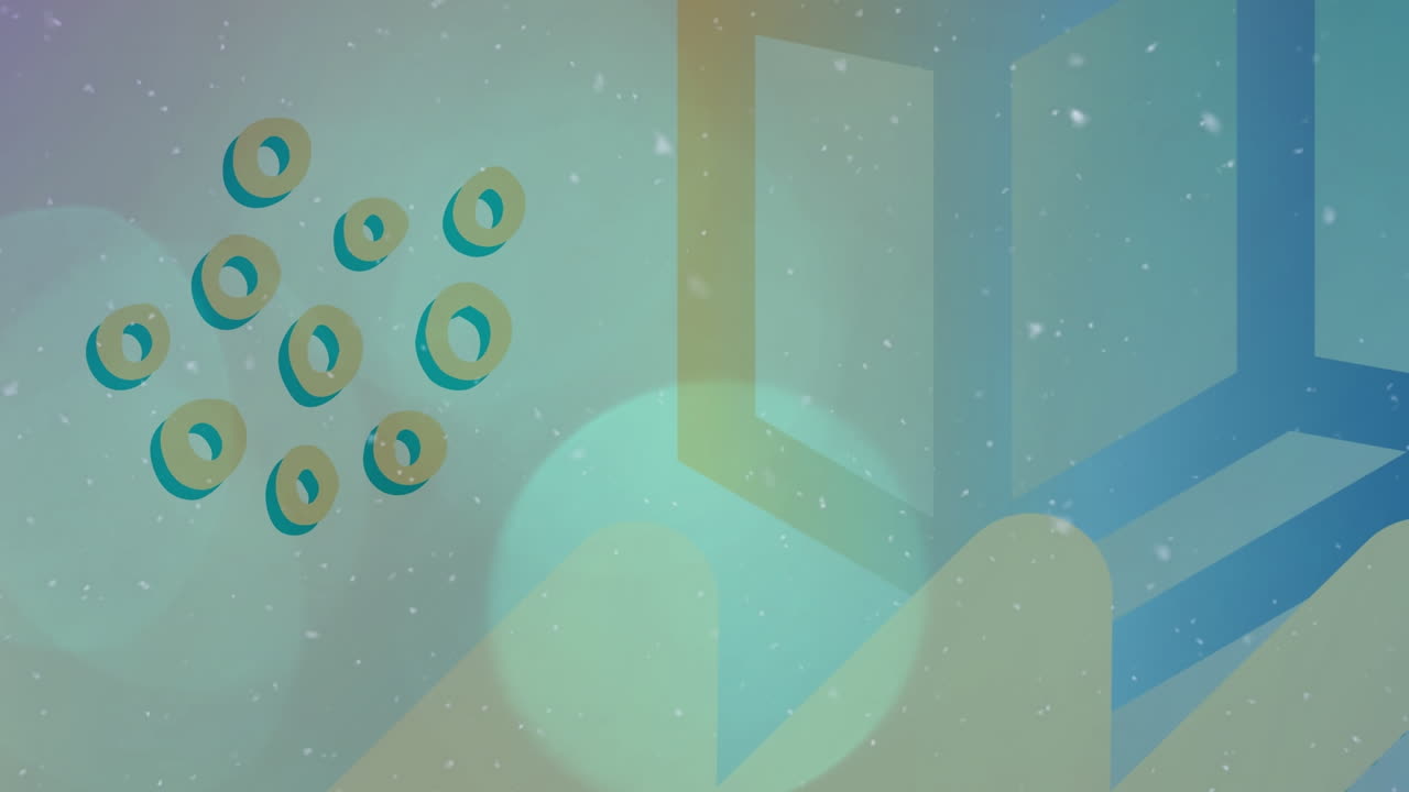 녹색 배경 위에 다양한 모양과 점의 애니메이션