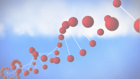 Animation-of-connected-circles-forming-dna-helix-over-lens-flares-in-background